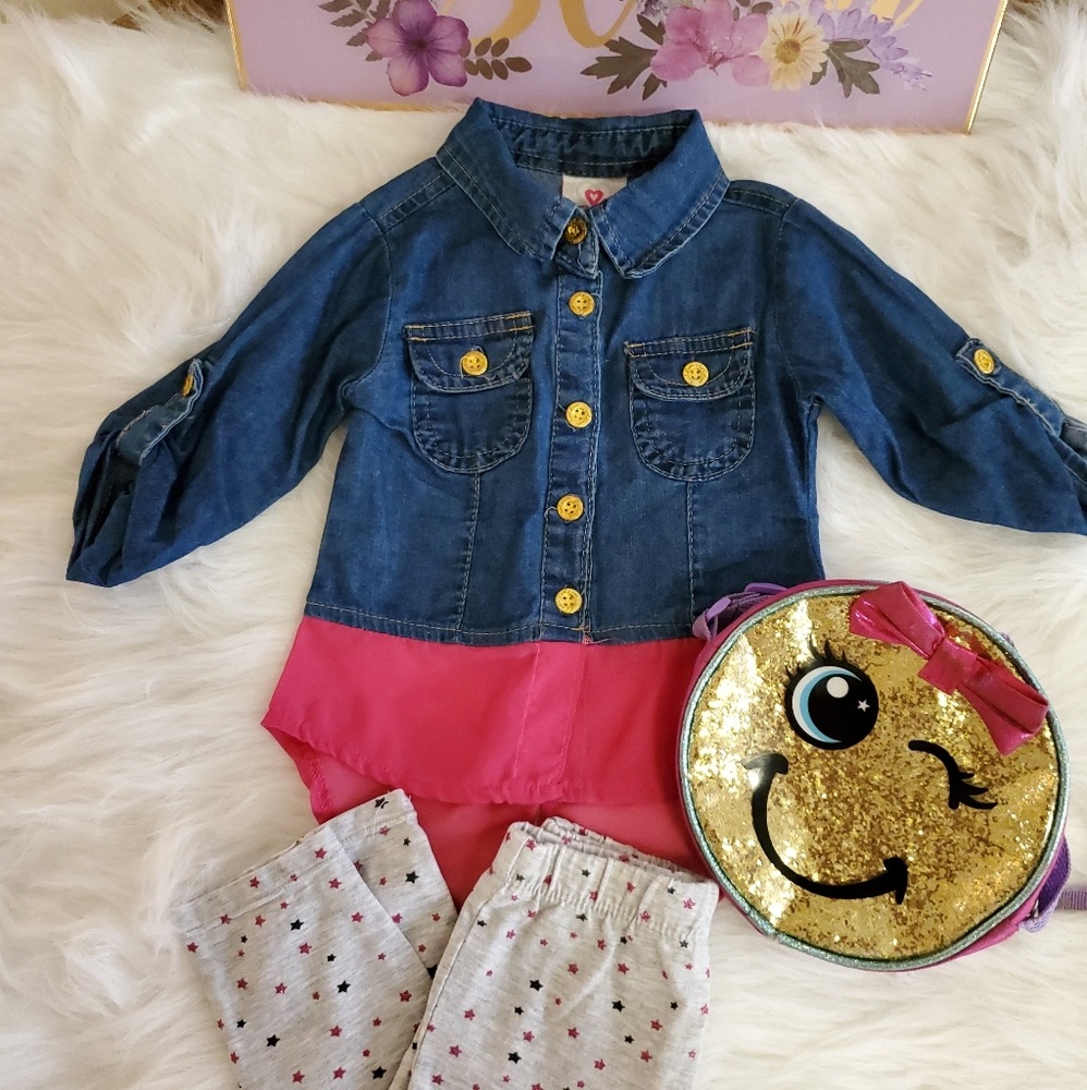 2 Piece Baby Girl Jean 3/4 Shirt w/ Leggings